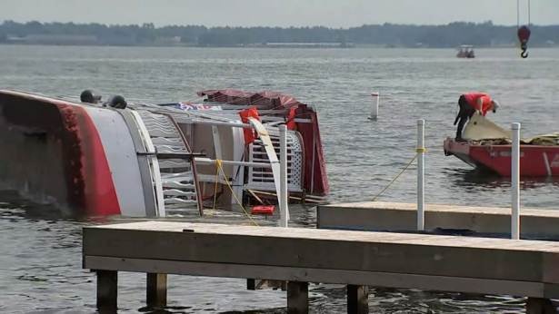 The double-decker boat capsized on Lake Conroe, about 40 miles north of Houston, Texas, on Aug. 15, 2021. (Courtesy of KTRK)