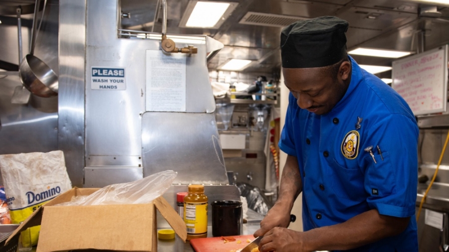 Navy Cooks Work Hard Aboard USS Ross to Nourish Crew