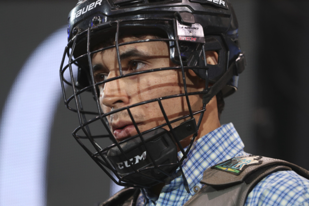 Bull rider Amadeu Campos Silva during the 2020 Monster Energy Team Challenge in Las Vegas. (Andy Watson/Courtesy of PBR/Bull Stock Media via AP)