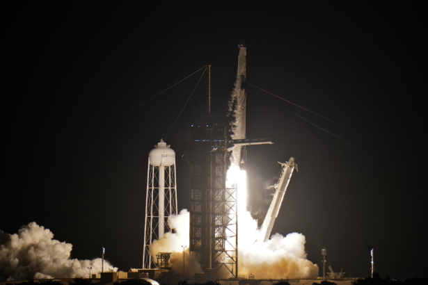 A SpaceX Falcon 9, with four private citizens onboard, lifts off from Kennedy Space Center's Launch Pad 39-A in Cape Canaveral , Fla., on Sept. 15, 2021. (Chris O'Meara/AP Photo)