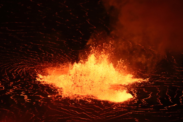 A rising lava lake is seen within Halema'uma'u crater during the eruption of Kilauea volcano in Hawaii National Park, Hawaii, on Sept. 29, 2021. (USGS/M. Patrick/Handout via Reuters)