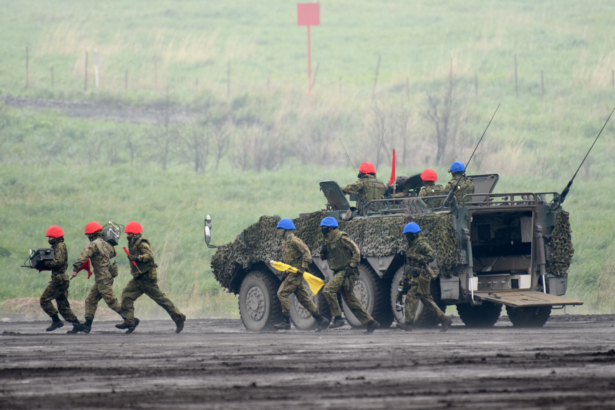Japan's Ground Self-Defense Forces (JGSDF) soldiers participate in a live-fire exercise at JGSDF's training grounds in the East Fuji Maneuver Area, in Gotemba, Shizuoka, Japan, on May 22, 2021. (Akio Kon - Pool/Getty Images)