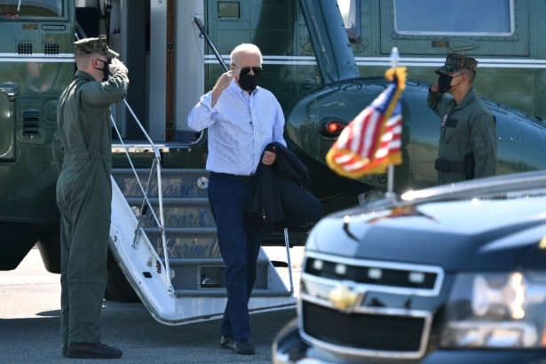President Joe Biden steps off Marine One upon arrival at LaGuardia Airport in Queens, New York, on Sept. 7, 2021. (Mandel Ngan/AFP via Getty Images)