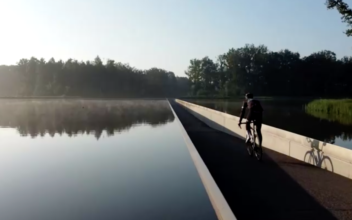 Cyclists Come Eye-to-Eye With Ducks on Bike Path That Cuts Through Lake in Belgium
