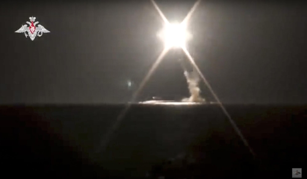 In this photo taken from video distributed by Russian Defense Ministry Press Service on Oct. 4, 2021, a new Zircon hypersonic cruise missile is launched by a submarine of the Russian navy from the Barents Sea. (Russian Defense Ministry Press Service via AP)