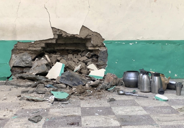 The damaged wall of a mosque is seen following a suicide bombers attack in the city of Kandahar, southwest Afghanistan, on Oct. 15, 2021. (Sidiqullah Khan/AP Photo)