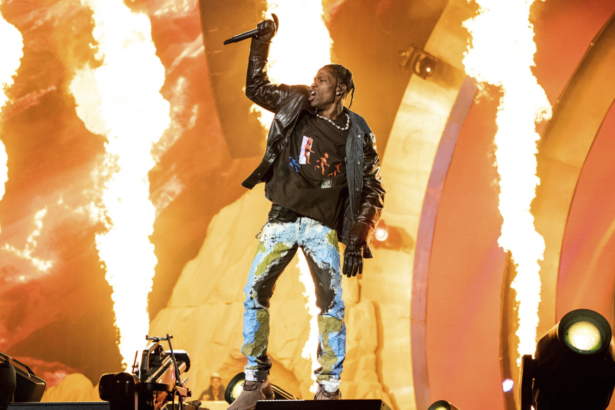Travis Scott performs at the Astroworld Music Festival at NRG Park in Houston on Nov. 5, 2021. (Amy Harris/Invision/AP)