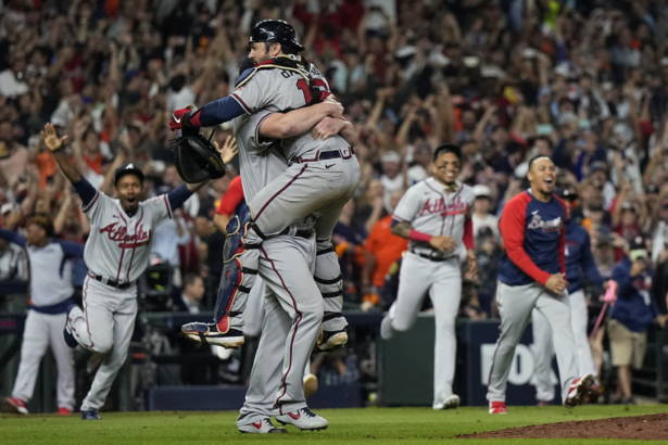 The Atlanta Braves celebrate after winning baseball’s World Series in Game 6 against the Houston Astros in Houston, on Nov. 2, 2021. (David J. Phillip/AP Photo)