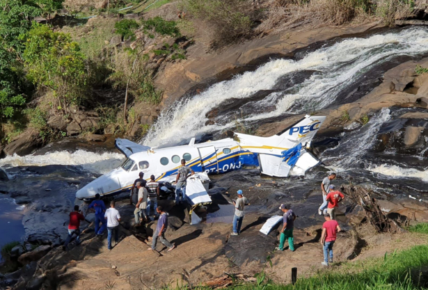 This handout photo shows the airplane that crashed that was transporting Brazilian singer Marilia Mendonca, in the southeastern Brazilian of state Minas Gerais on Nov. 5, 2021. (Minas Gerais Military Firefighters Corps via AP)