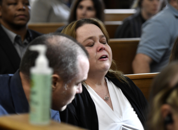 Kyle Rittenhouse's mother, Wendy Rittenhouse, reacts as her son is found not guilty on all counts at the Kenosha County Courthouse in Kenosha, Wis., on Nov. 19, 2021. (Sean Krajacic/Pool via Getty Images)