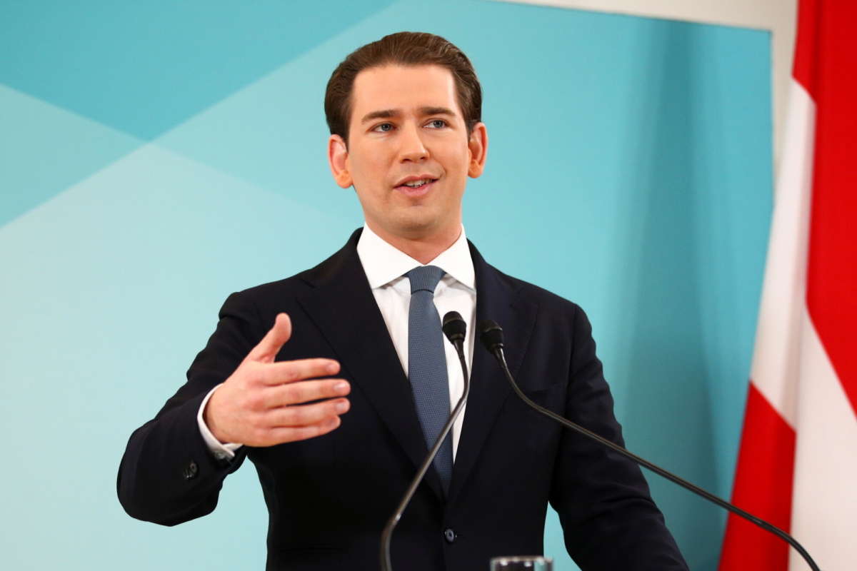 Former Austrian Chancellor Sebastian Kurz gives a statement as he resigns from all political duties, in Vienna, Austria, on Dec. 2, 2021. (Lisi Niesner/Reuters)