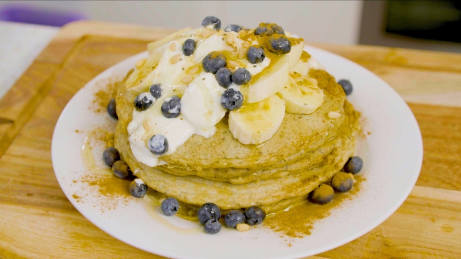 Fluffy Buckwheat Pancakes With Greek Yoghurt and Berries