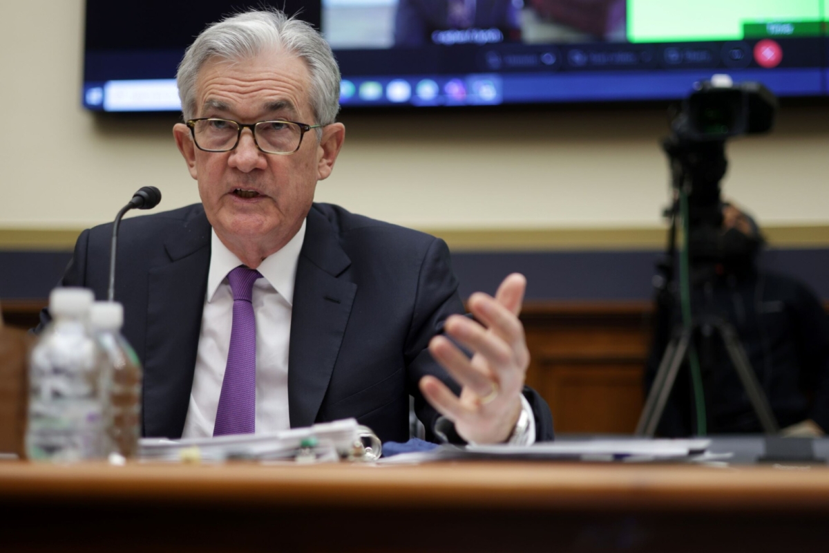 Federal Reserve Board Chairman Jerome Powell testifies during a hearing before House Financial Services Committee on Capitol Hill in Washington, on Dec. 1, 2021. (Alex Wong/Getty Images)