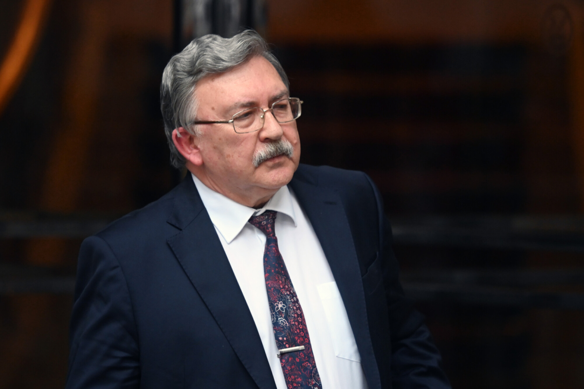 Russia’s Governor to the International Atomic Energy Agency (IAEA), Mikhail Ulyanov, leaves the Grand Hotel on the day the JCPOA Iran nuclear talks are to resume in Vienna, Austria, on May 25, 2021. (Thomas Kronsteiner/Getty Images)