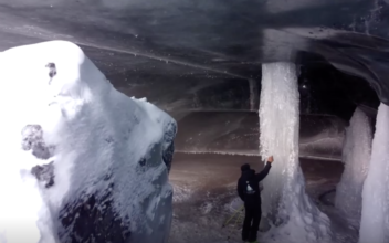 Drone Footage: Ice Cave in Swiss Alps