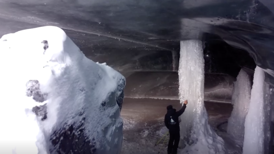Drone Footage: Ice Cave in Swiss Alps