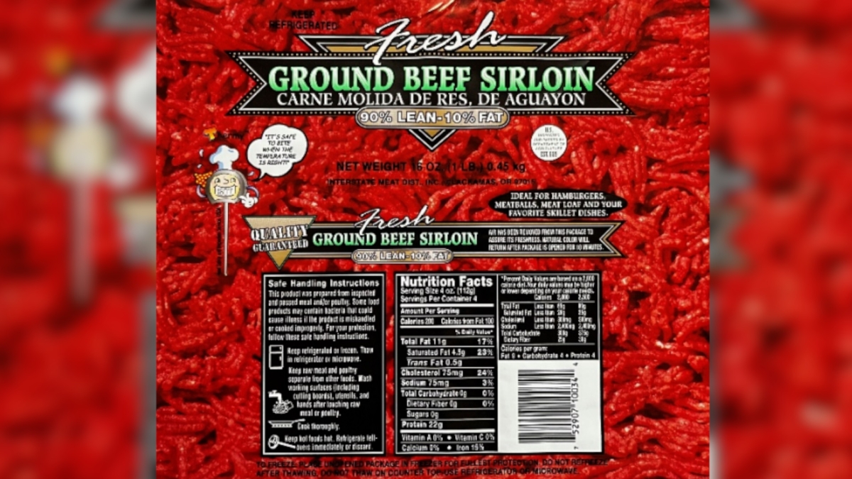 The label of a recalled ground beef product sold at WinCo Foods stores. (Courtesy of U.S. Department of Agriculture’s Food Safety and Inspection Service)