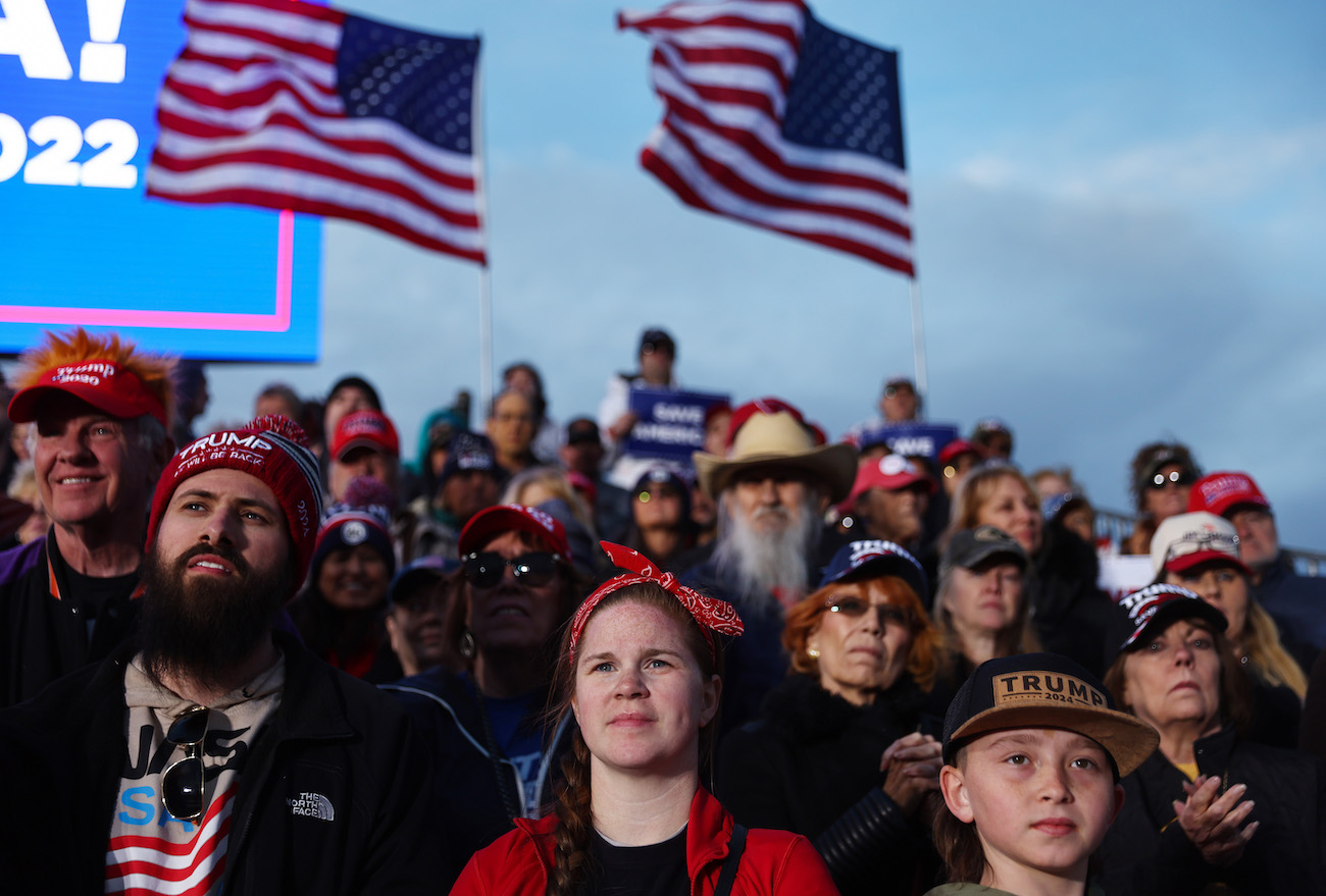 Supporters gather at a rally by former President Donald Trump at the Canyon Moon Ranch festival grounds in Florence, Arizona, on Jan. 15, 2022. (Mario Tama/Getty Images)