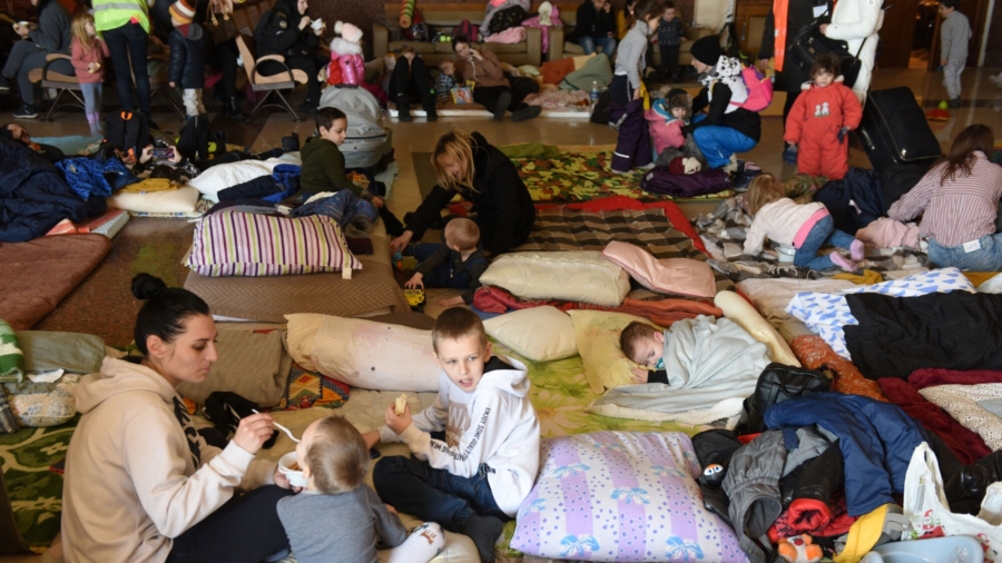 Refugees at Train Station in Ukraine