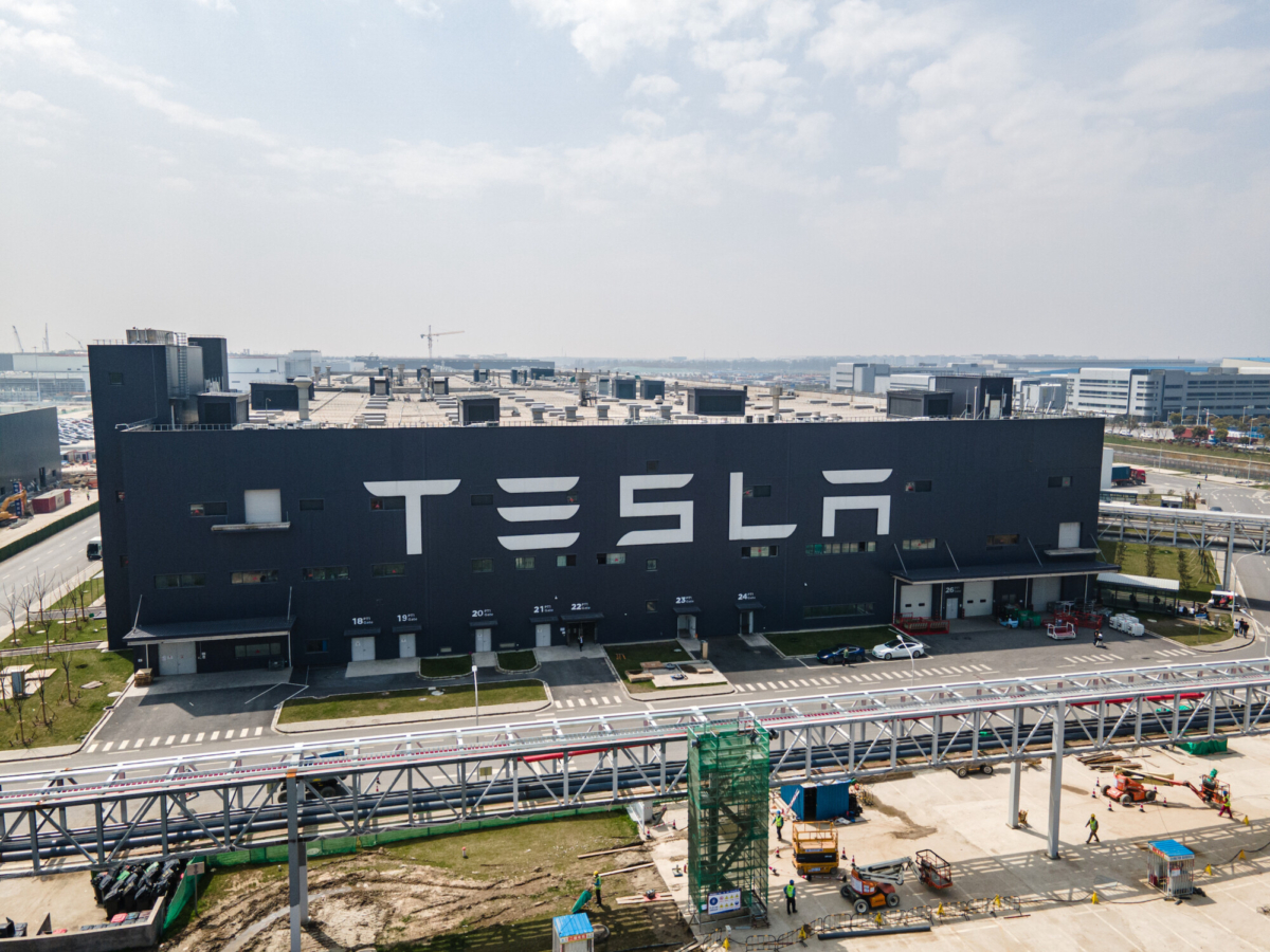 An aerial view of Tesla Shanghai Gigafactory in Shanghai on March 29, 2021. (Xiaolu Chu/Getty Images)