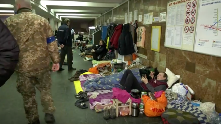 Ukrainians Shelter at Underground Station