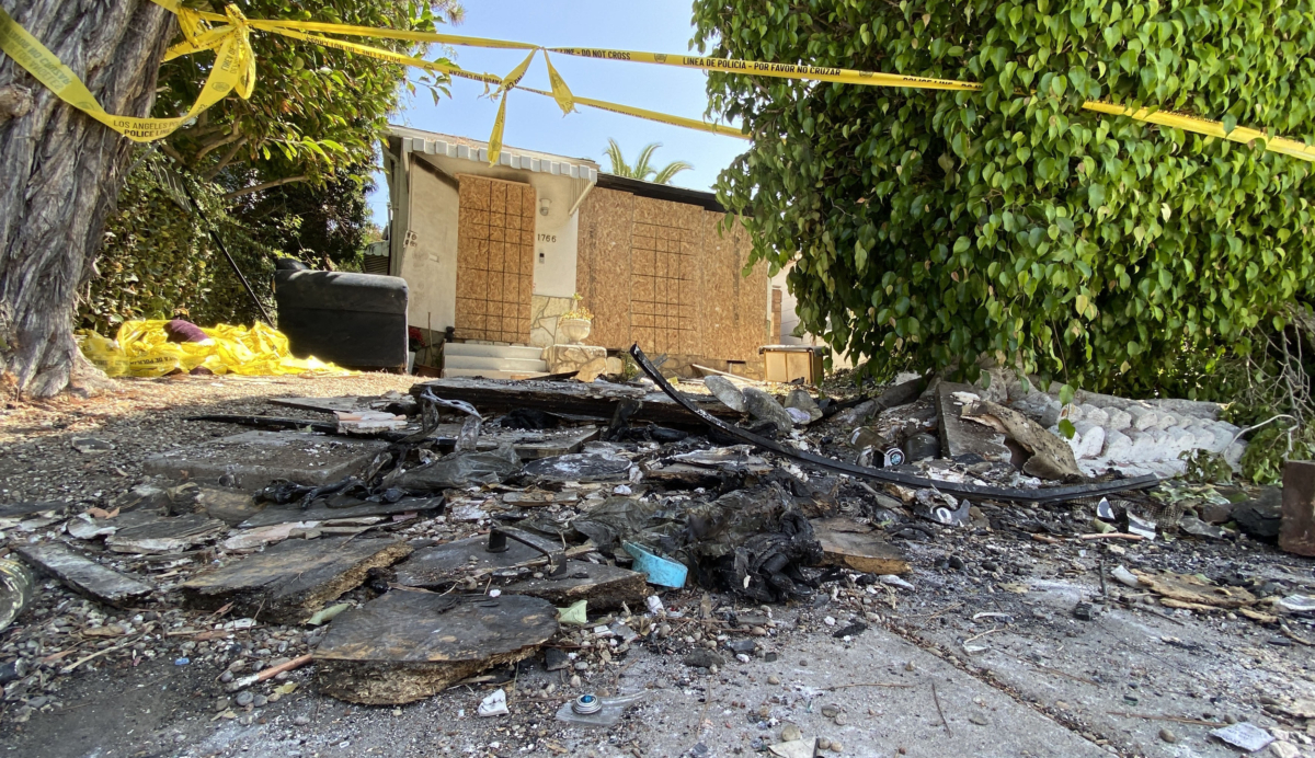 Caution tape is seen at the site where actress Anne Heche crashed into a two-story home in Mar Vista, Calif., on Aug. 8, 2022. (Chris Delmas/AFP via Getty Images)