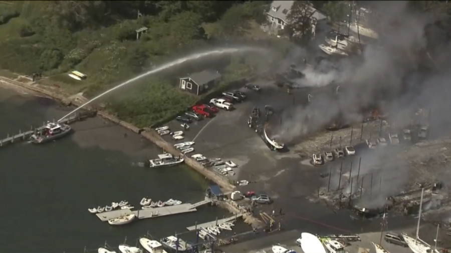 Large Fire Consumes Boats, Buildings, Vehicles at Boatyard