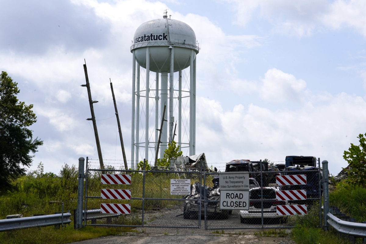 An entrance to the Muscatatuck Urban Training Center is closed in Butlerville, Ind., on Aug. 29, 2022. Three members of the Dutch Commando Corps, who were training at the center, were shot outside their hotel in downtown Indianapolis early Saturday morning. (AP Photo/Michael Conroy)(Michael Conroy/AP Photo)