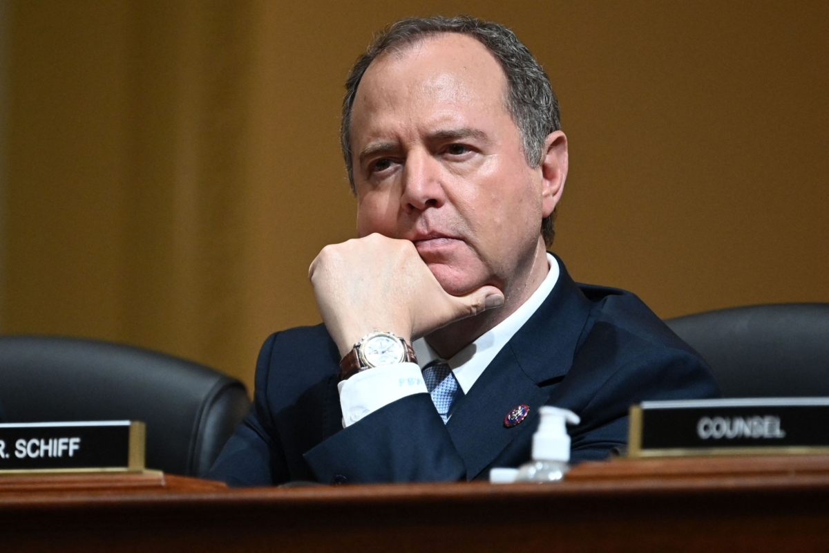 Rep. Adam Schiff (D-Calif.) looks on during the fifth hearing by the House Select Committee to Investigate the January 6th Capitol breach in the Cannon House Office Building in Washington on June 23, 2022. (Mandel Ngan/AFP via Getty Images)