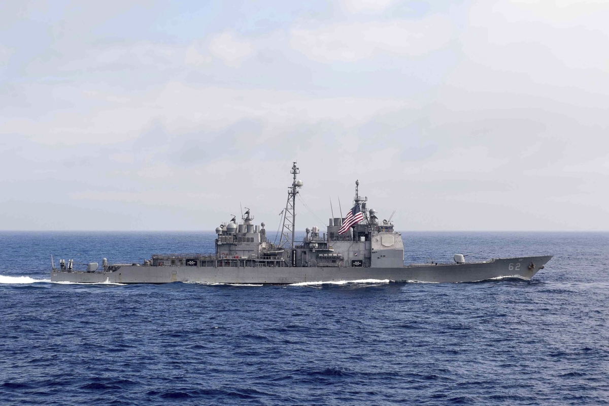 The guided-missile cruiser USS Chancellorsville (CG 62) transits the Philippine Sea on June 18, 2016. (Mass Communication Specialist 2nd Class Ryan J. Batchelder/U.S. Navy via AP)
