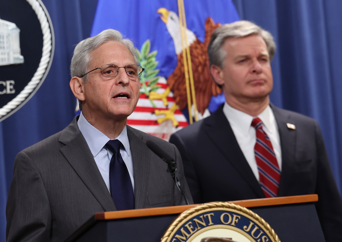 Attorney General Merrick Garland And FBI Director Christopher Wray Announce National Security Cases