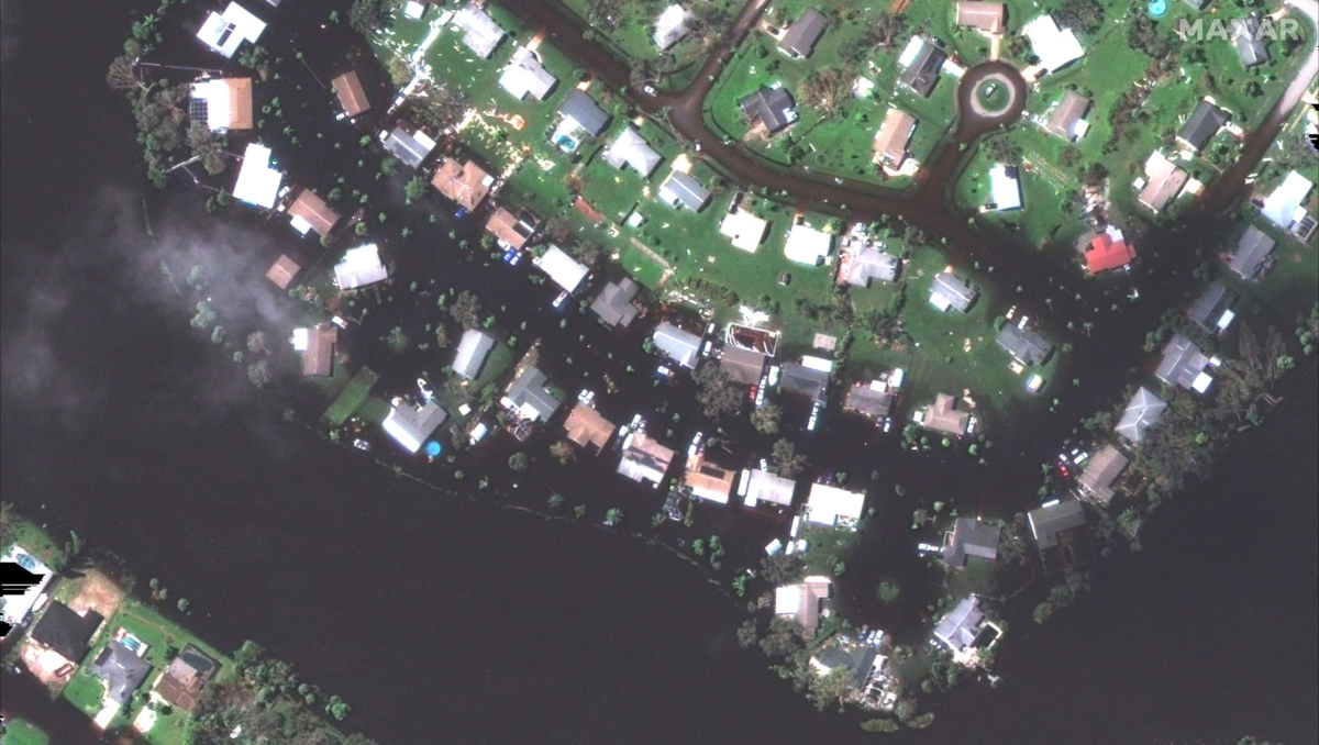 A general view shows a flooded neighborhood