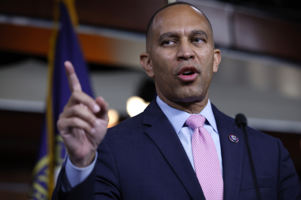 Rep. Hakeem Jeffries (D-N.Y.) (C) holds a news conference after he was elected leader of the 118th Congress by the House Democratic caucus at the U.S. Capitol Visitors Center in Washington on Nov. 30, 2022. (Chip Somodevilla/Getty Images)