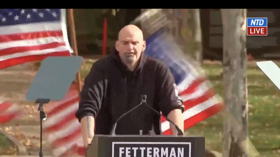 US Flags Fall as Fetterman Kicks Off Campaign Speech