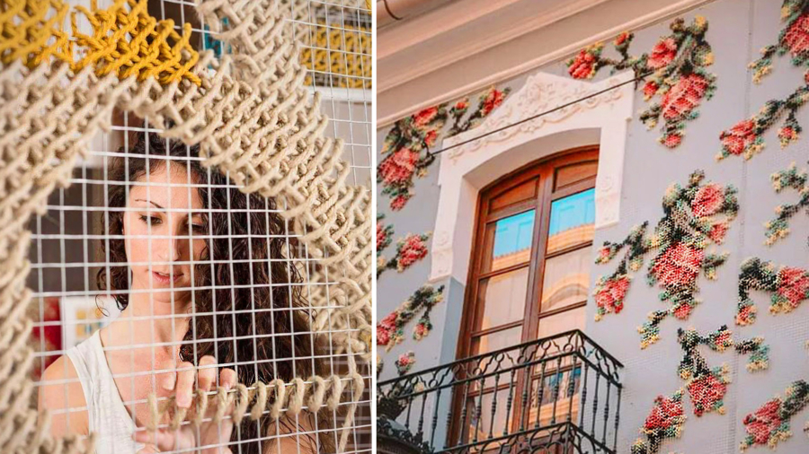Artist Brightens Up Streets in Spain With Traditional Embroidery