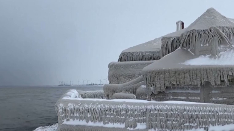 Freezing Weather Covers Restaurant in Icicles