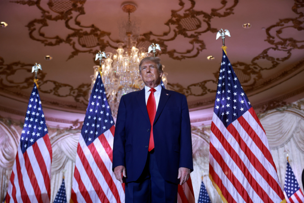 Former President Donald Trump arrives on stage during an event at his Mar-a-Lago home in Palm Beach, Fla., on Nov. 15, 2022. (Joe Raedle/Getty Images)