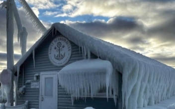 Lake Michigan Waves Cover Wisconsin Shop in Ice