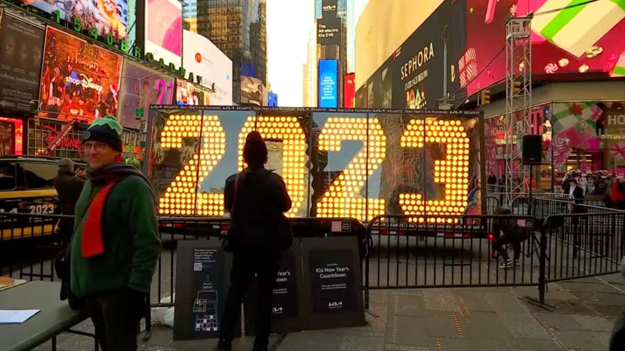 Giant '2023' Arrives in Times Square Ahead of New Year