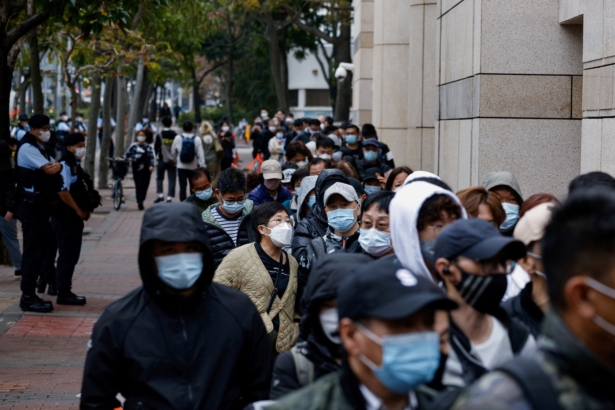 Queue outside the West Kowloon Magistrates' Courts