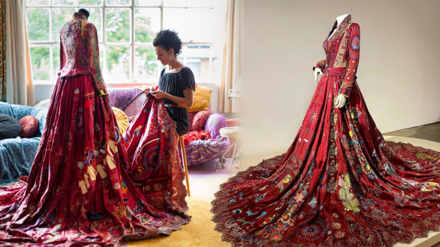 Stunning Red Dress Made by 370 Artisans in 50 Countries