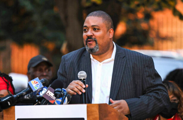 Alvin Bragg speaks during a Get Out the Vote rally
