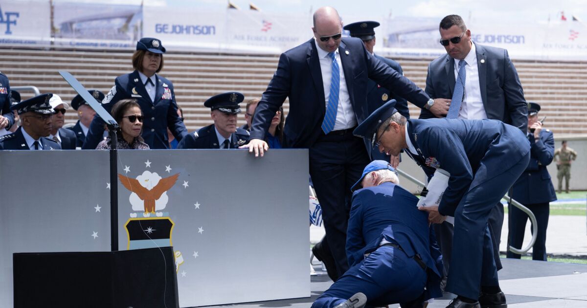 Biden Falls At Air Force Graduation, White House Responds | NTD