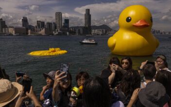 One of 2 Giant Ducks in Hong Kong’s Victoria Harbor Deflates