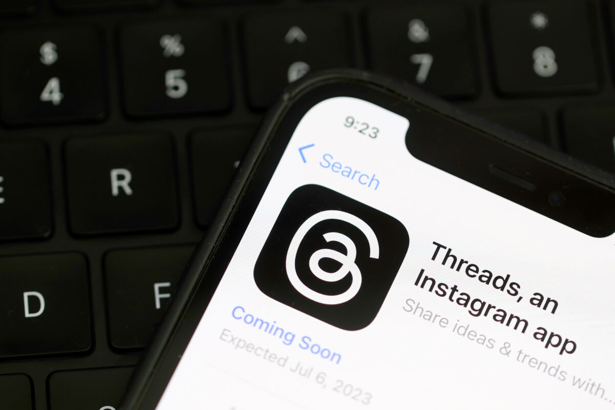 The Threads logo is displayed on a cell phone in San Anselmo, Calif., on July 5, 2023. (Justin Sullivan/Getty Images)