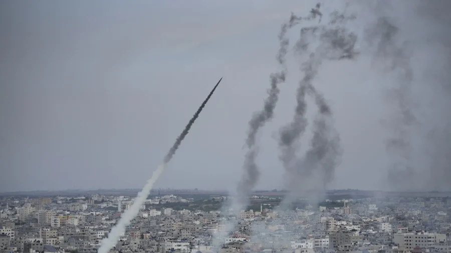 Gaza Skyline After Barrage of Rockets Launched Into Israel By Hamas