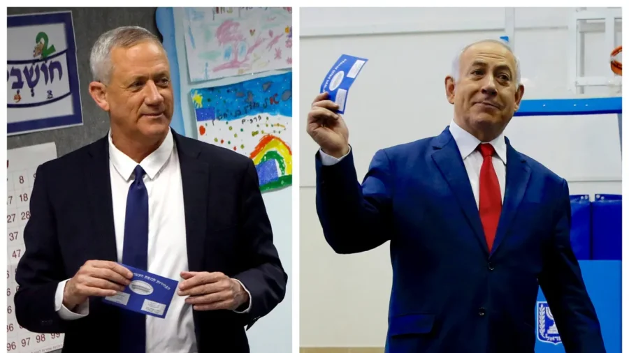 Netanyahu and Israeli Centrist Opposition Leader Deliver Statements in Tel Aviv