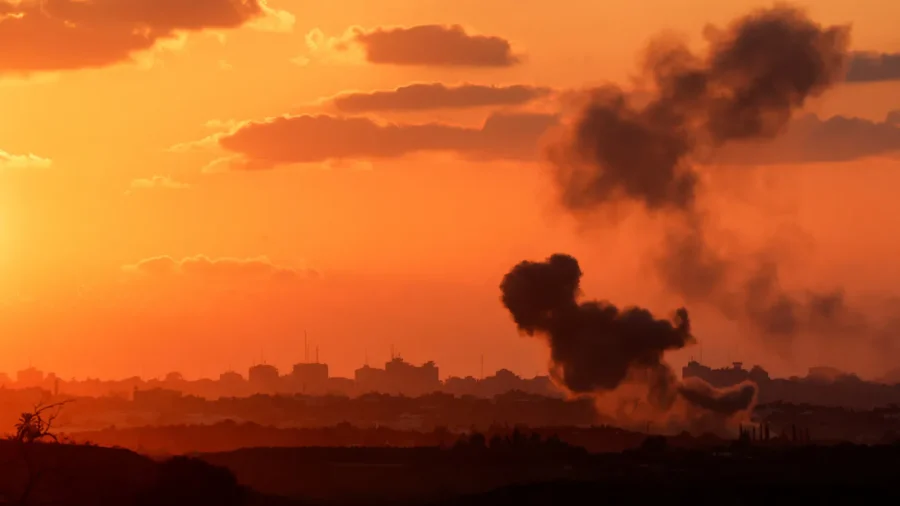 Live View of Gaza Skyline Amid the War Against Hamas Terrorism