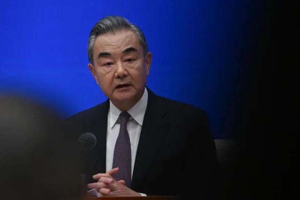 Chinese Foreign Minister Wang Yi attends a press conference at the state council information office in Beijing on Sept. 26, 2023. (Pedro Pardo/AFP via Getty Images)