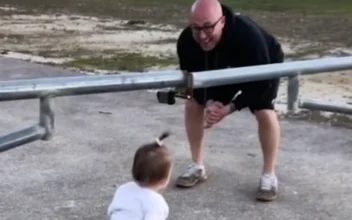 Toddler Copies Dad Crossing a Closed Gate by Crawling Underneath It